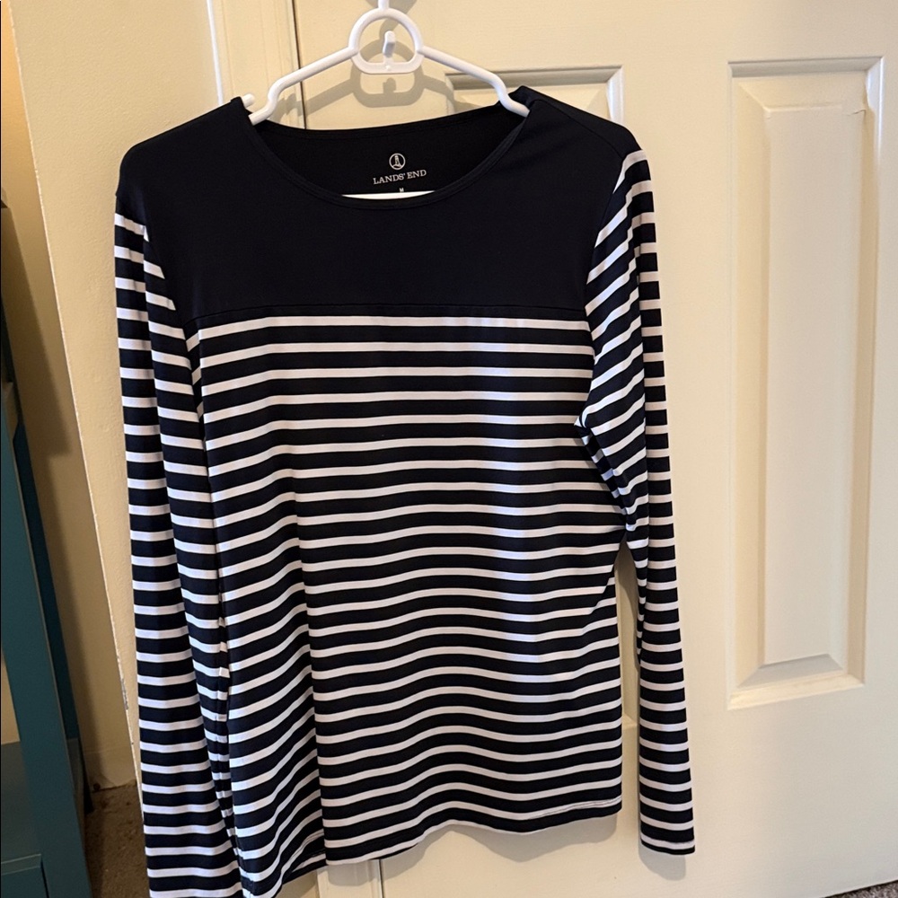 Lands' End Classic Navy and White Striped Top